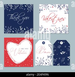 Set of trendy abstract card and tags for valentines day. For advertising flyers, greeting cards and social media posts. Delicate and modern design. Th Stock Vector