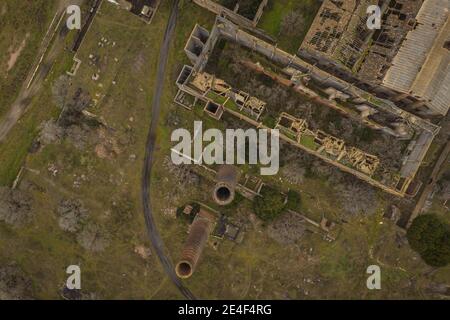 Aerial view of the Abandoned former mining operations peñarroya-pueblonuevo Spain Abandoned Industry Places Stock Photo
