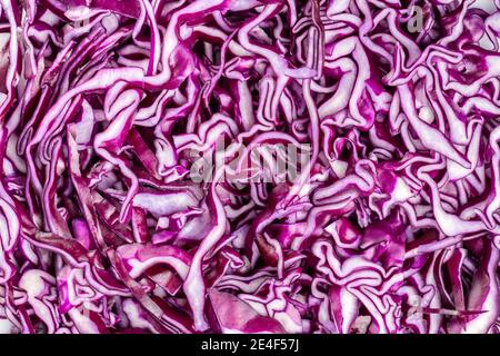 Sliced fresh red cabbage. Healthy vegetable. Top view. Stock Photo