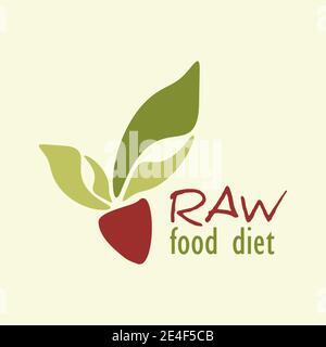 Raw food diet logo template with abstract vegetable root crop. Simple vector logotype. CMYK colors Stock Vector