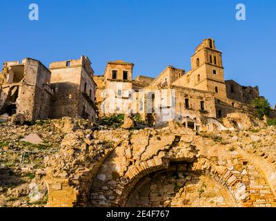 Scenic view of Craco ruins, ghost town abandoned after a landslide, Basilicata region, southern Italy Stock Photo