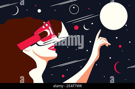Woman using virtual reality glasses Stock Vector