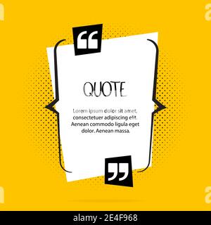 Quote text bubble. Commas, note, message and comment on a yellow background. Vector illustration Stock Vector