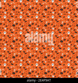 Vector illustration for halloween. Seamless abstract pattern or background from a set of skulls, bats, ghosts and bones Stock Vector