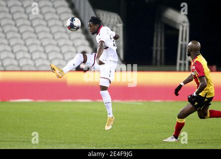 Jordan Lotomba of Nice during the French championship Ligue 1 football match between RC Lens and OGC Nice on January 23, 2021 at stade Bollaert-Delelis in Lens, France - Photo Jean Catuffe / DPPI / LM Stock Photo