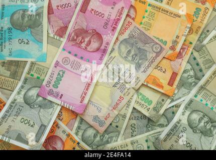 50, 200, 500 and 2000 Indian rupees for business background Stock Photo