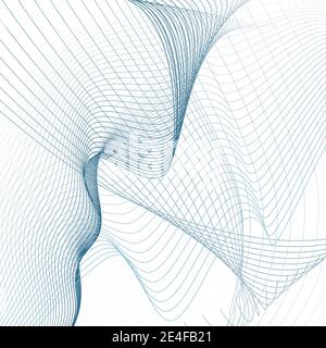Blue net, white background. Abstract squiggle curves. Line art modern sci-tech design, technology grid pattern. Wavy lines. Data concept. Vector EPS10 Stock Vector