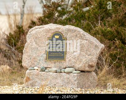 Amagansett US Life-Saving and Coast Guard Station plaque and monument Stock Photo