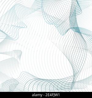 Abstract waves concept. Vector background. Line art futuristic design, chaotic squiggles. Industrial pattern in teal, gray. Tech subtle curves. EPS10 Stock Vector