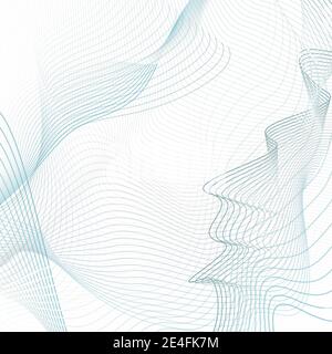 Abstract technician vector background. Line art futuristic design. Wavy, squiggle blue, gray curves. Modern scientific wave pattern on white. EPS10 Stock Vector