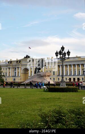 Monument to Peter I, Senate and Synod building on Senate square, St. Petersburg, Russia Stock Photo