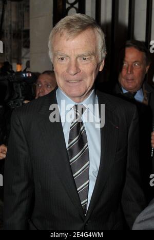 Max Mosley arriving at the hotel Westin in Paris, France on October 23, 2009. Jean Todt was elected president of motor racings governing body FIA beating Finnish candidate Ari Vatanen. Todt was the big favorite after getting backing from outgoing FIA president Max Mosley and Formula One boss Bernie Ecclestone. The 63-year-old Frenchman was elected to a four-year term, beating Vatanen 135-49 in the voting at FIAs annual general meeting in Paris. The FIA said 12 votes were ruled as invalid or abstentions. Photo by ABACAPRESS.COM Stock Photo