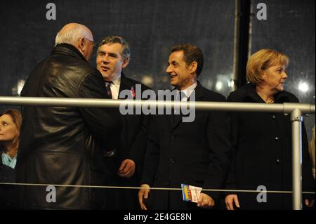 Former Soviet leader Mikhail Gorbachev, British Prime Minister Gordon Brown, French President Nicolas Sarkozy, German Chancellor Angela Merkel attend concert of the Berliner Staatskapelle during the celebrations marking the 20th anniversary of the fall of the Berlin Wall in Berlin, Germany on November 9, 2009. Photo by Elodie Gregoire/ABACAPRESS.COM Stock Photo