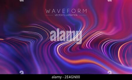 Plexus Vector Retro technology background. Computer technology Color flow background. Digital wave flow background. Stock Vector