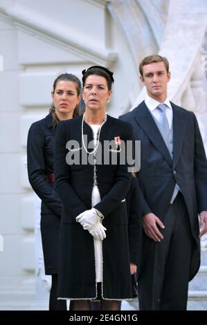 Pierre and Charlotte Casiraghi, Princess Caroline of Hanover attending a military parade in the palace as part of the National Day's celebrations in Monaco on November 19, 2009. Photo by Nebinger-Orban/ABACAPRESS.COM Stock Photo