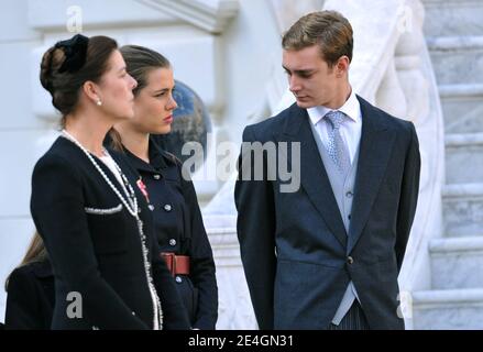 Pierre and Charlotte Casiraghi, Princess Caroline of Hanover attending a military parade in the palace as part of the National Day's celebrations in Monaco on November 19, 2009. Photo by Nebinger-Orban/ABACAPRESS.COM Stock Photo