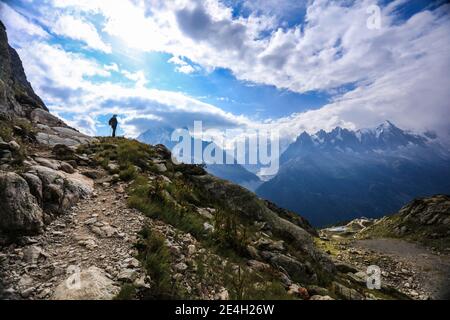 A superb day hike to Lac Blanc in the French Alps above Chamonix Stock Photo