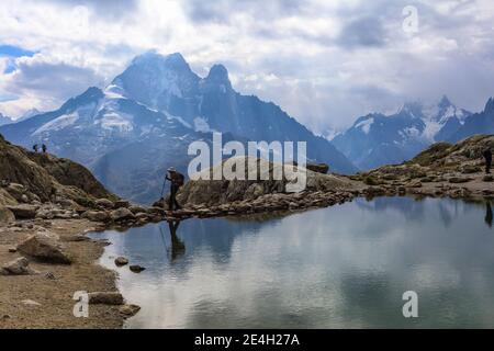 A superb day hike to Lac Blanc in the French Alps above Chamonix Stock Photo