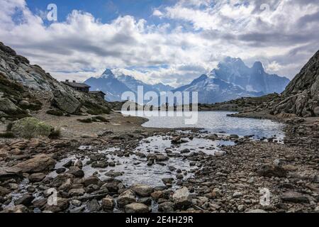 A superb day hike to Lac Blanc in the French Alps above Chamonix Stock Photo