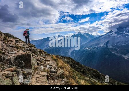 A superb day hike to Lac Blanc in the French Alps above Chamonix Stock Photo