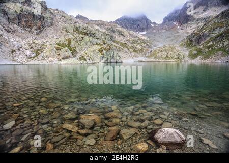 A superb day hike to Lac Blanc in the French Alps above Chamonix Stock Photo