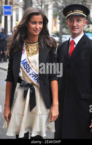 Miss Normandie, Newly elected Miss France 2010, Malika Menard seen leaving Europe 1 radio station in Paris, France on December 7, 2009. Photo by ABACAPRESS.COM Stock Photo