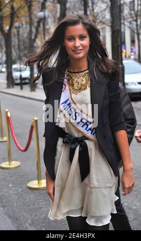 Miss Normandie, Newly elected Miss France 2010, Malika Menard seen leaving Europe 1 radio station in Paris, France on December 7, 2009. Photo by ABACAPRESS.COM Stock Photo