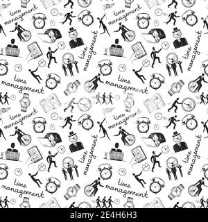 Time management seamless pattern with business sketch icons vector illustration Stock Vector