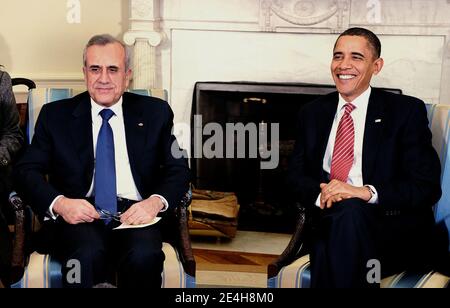 US President Barack Obama hosts a meeting with President Michel Sleiman of Lebanon in the Oval office at the White House in Washington, DC, on December 14, 2009. Photo by Olivier Douliery/ABACAPRESS.COM Stock Photo