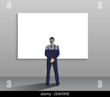 Businessman in suit full length back view in front of white board vector illustration Stock Vector