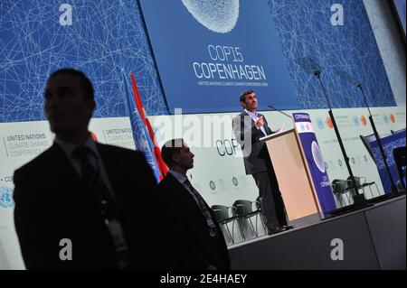 Iranian President Mahmoud Ahmadinejad delivers a speech during the plenary session at the Bella Center in Copenhagen, Denmark on December 17, 2009 during COP15 UN Climate Change Conference. Photo by Mousse/ABACAPRESS.COM Stock Photo