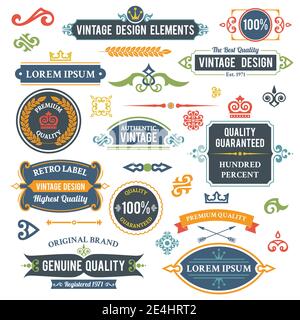 Vintage design elements frames and ornaments set isolated vector illustration Stock Vector