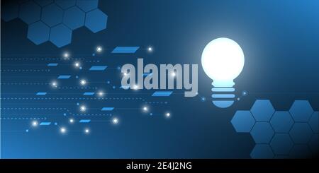 Abstract blue technology background.Light bulb digital hi-tech idea and power concept.Vector illustration.Eps10 Stock Vector