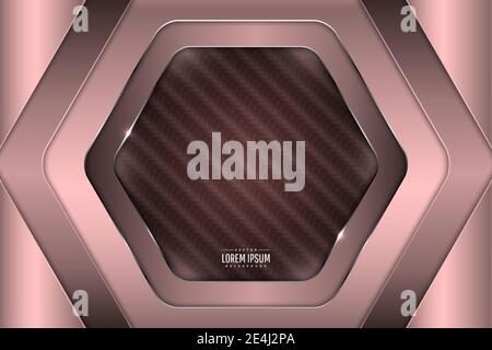 Brown pink and silver metallic background with carbon fiber texture.Vector illustration.Eps10 Stock Vector