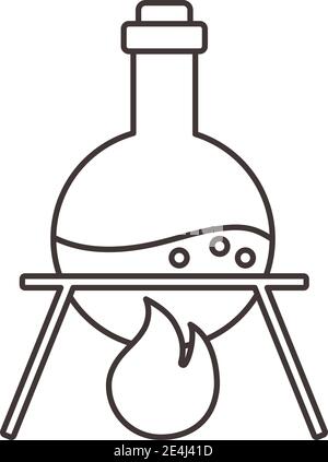 flask on chemical burner laboratory science line style vector illustration Stock Vector