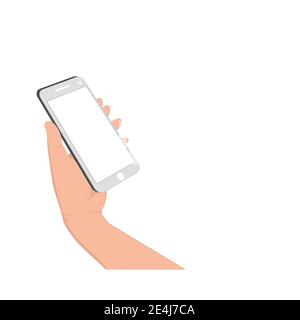 image graphics hand hold smart phone isolated white background vector illustration copy space for text Stock Vector