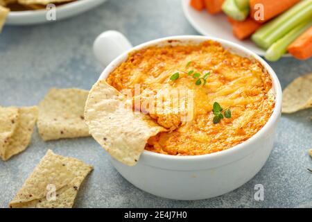 Buffalo chicken dip with chips Stock Photo
