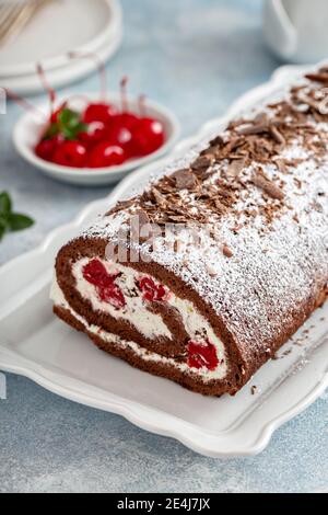 Black forest swiss roll Stock Photo