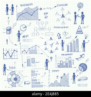 Set of doodle business charts infographics elements isolated vector illustration Stock Vector