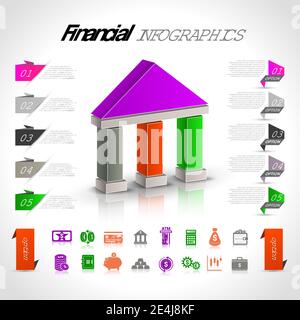 Money bank financial business infographic with paper bookmark option vector illustration Stock Vector