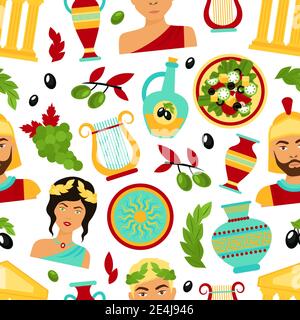 Greece seamless pattern with traditional greek architecture vase  grape vector illustration Stock Vector
