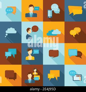 Chat icons flat set with speech bubbles and talking people avatars isolated vector illustration Stock Vector