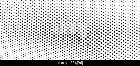 Black and white halftone concept. Vector spotted monochrome pattern. Dotted curved lines. Asymmetrical bw background. Abstract techno design. EPS10 Stock Vector