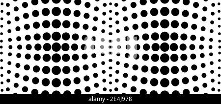 Black, white halftone background. Concept of optical illusion. Symmetric dotted pattern. Monochrome spotted curves. Vector abstract tech design. EPS10 Stock Vector