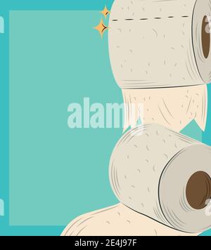 toilet paper rolls bathroom blue background design vector illustration Stock Vector