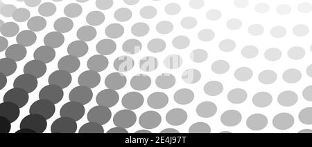 Black and gray circles on a white background. Halftone pattern. Monochrome spotted curves. Technology design. Abstract diagonal lines. Vector EPS10 Stock Vector