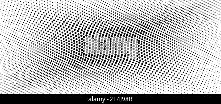 Halftone banner concept. Black spots on a white background. Vector monochrome pattern. Dotted curved lines. Black and white abstract design. EPS10 Stock Vector