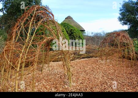 Willow houses at West Dean Gardens, Chichester, West Sussex. Stock Photo