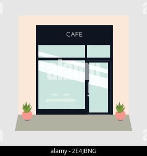 Vector detailed flat design cafe facade. Shop exterior. Stock Vector