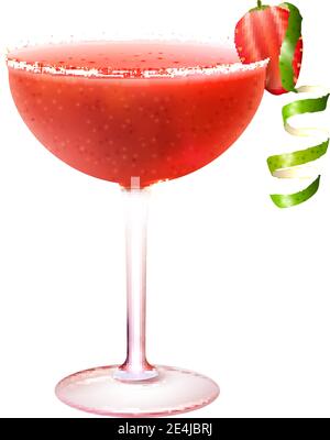 Strawberry daiquiri realistic cocktail in glass with lime twist isolated on white background vector illustration Stock Vector